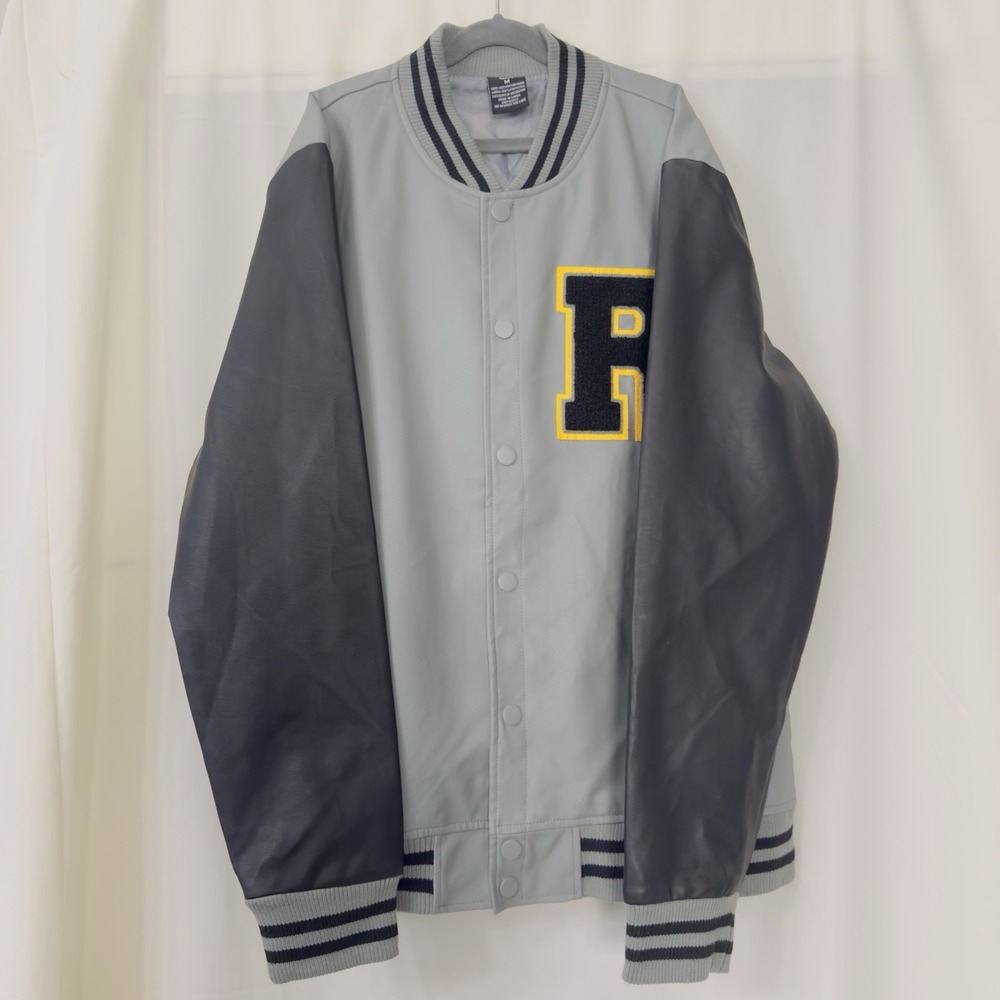 Ring Of Fire M Gray Varsity Jacket Letterman R Patch Collegiate Streetwear Y2K